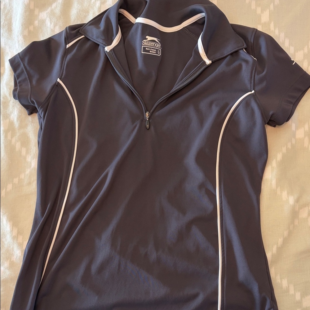 Slazenger Black Short-Sleeve Athletic Zip Polo with White Piping